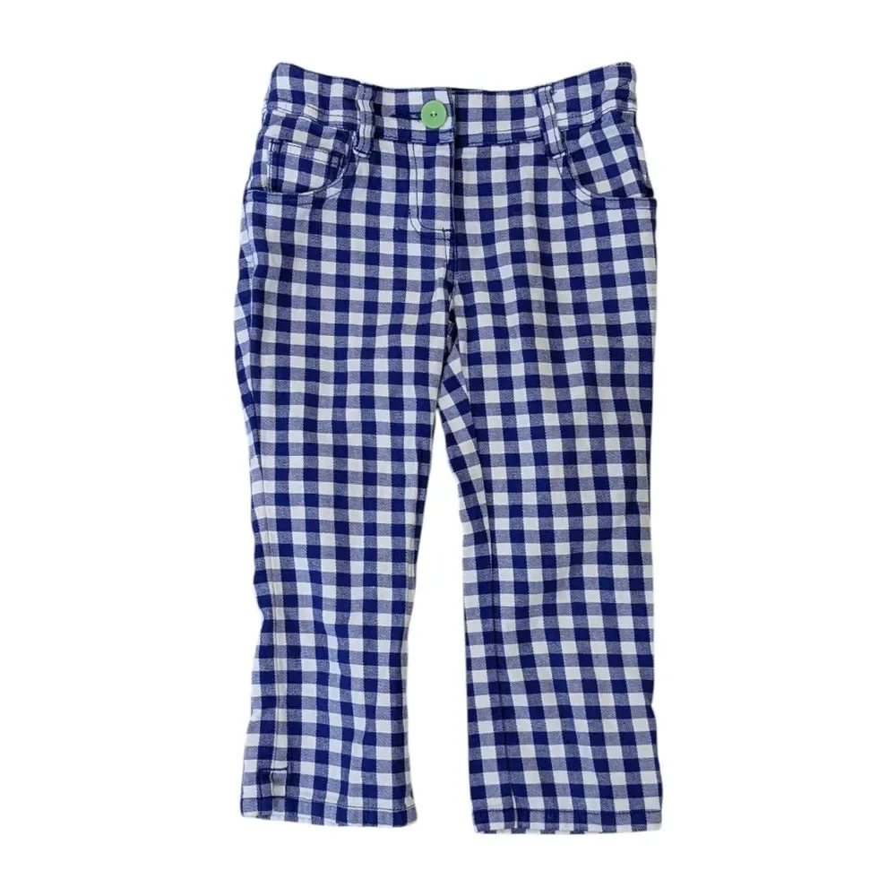 Mini Boden Blue White Gingham Checkered Capri Pants Shorts Kids Girls Size 6